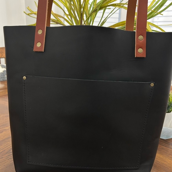 Portland Black Medium Tote Bag with Brown Handles - Picture 3 of 13